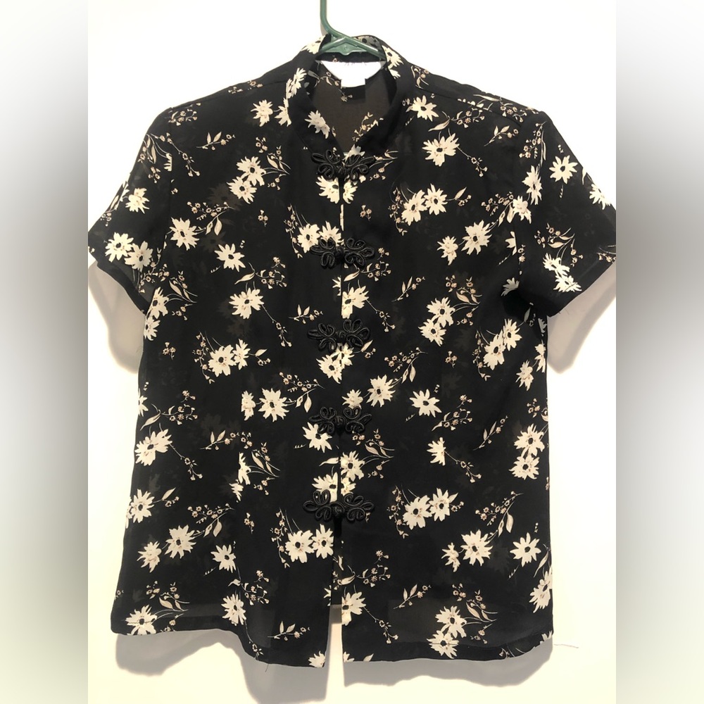 Sheer oriental style shirt.  Size S.  Black and tan.